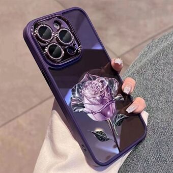 TPU-bakdeksel for iPhone 13 Pro 6,1 tommers Glitter Ring Rose Blomstermønster Mobiltelefondeksel med linsefilm