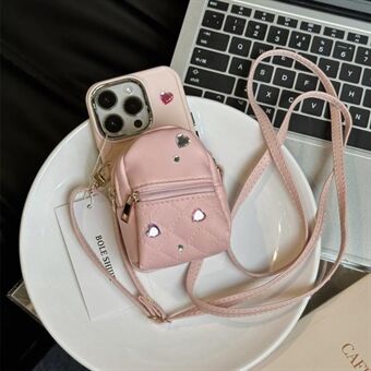 For iPhone 13 Pro 6,1 tommer TPU-telefonveske PU-skinn Crossbody skolesekk beskyttende deksel