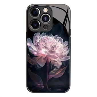 For iPhone 13 Pro Epiphyllum-mønster trykt etui Herdet glass bak + TPU-ramme telefondeksel