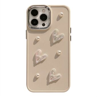 TPU-deksel for iPhone 13 Pro 6,1 tommer 3D Heart Pearl Decor Phone Back Case - Milky White