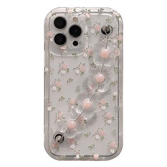 For iPhone 13 Pro Blomstermønster Klart telefondeksel Anti- Scratch TPU-deksel med blomsterdekorkjede