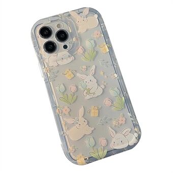 For iPhone 13 Pro 6,1 tommer tegneserie kaninblomstermønster TPU-deksel Klart telefondeksel