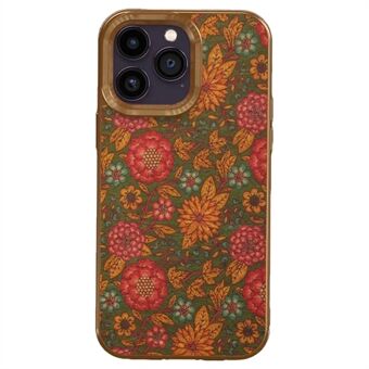 Flower Pattern Series for iPhone 13 Pro Lærbelagt TPU+PC-deksel Elektroplettering av telefonbakdeksel