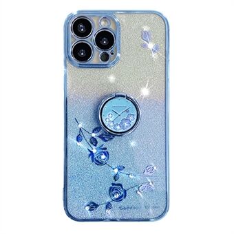 Cellphone Guard TPU-deksel for iPhone 13 Pro 6,1 tommer, Ring Stativ Blomstermønster Glitter Bakdeksel