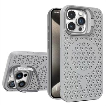 For iPhone 13 Pro 6,1 tommer Magnetisk Telefondeksel Pustende TPU+PC Cover med Sammenleggbar Linse Stativ