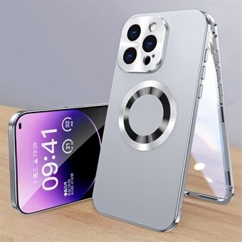 For iPhone 13 Pro Magnetisk Deksel Akryl+Herdet Glass Spenne Lås Gjennomsiktig Logo Visning Telefondeksel