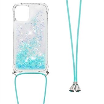 Anti-fall Quicksand Shiny Glitter Mobiltelefon TPU-deksel med snor for iPhone 13 mini 5,4 tommer