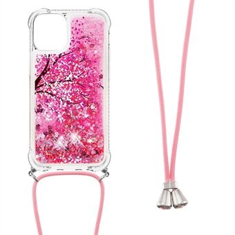 Quicksand Glitter TPU flytende flytende støtsikkert støtfangerdeksel med stropp for iPhone 13 mini 5,4 tommer