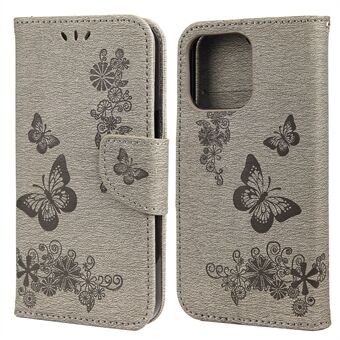 Lommebokveske i lær Imprint Butterfly Flower telefonveske med Stand for iPhone 13 mini 5,4 tommer