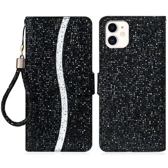 Glitrende Powder Leather Lommebok Telefonstativ Stand med stropp for iPhone 13 mini 5,4 tommer