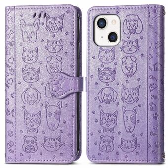 Støtsikker veske Imprint Cat Dog Pattern Design PU-skinndeksel for iPhone 13 mini 5,4 tommer