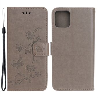 Imprint Butterfly Flower Lærveske Shell med Stand lommebok for iPhone 13 mini 5,4 tommer