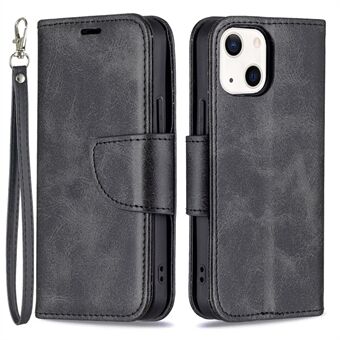 Ensfarget lommebokveske i skinn Telefonskall med stropp for iPhone 13 mini - Black