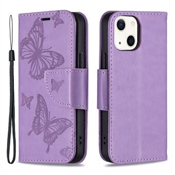 Imprint Butterfly Magnetisk lukking Stand Lommebok Telefonskallveske med stropp for iPhone 13 mini 5,4 tommer