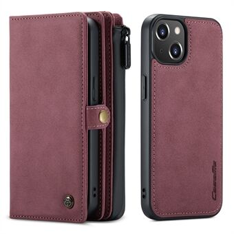 Stand 018-serien matt overflate multi-spor design lommebokstativ i lær 2-i-1 avtakbart mobildekselveske for iPhone 13 mini - Wine Red