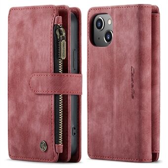 CASEME C30-serien for iPhone 13 mini 5,4 tommers støttende Stand Glidelåslomme Støtsikker PU-skinn TPU lommebokdeksel Flip-etui Telefonveske - Red