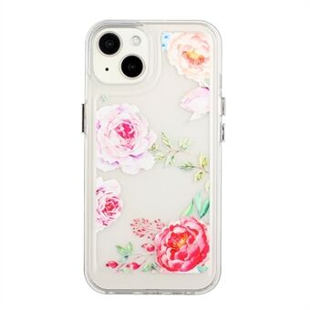 Flower Series for iPhone 13 mini 5.4 inch Acrylic+TPU Electroplated Metal Buttons Protector Flower Pattern Printed 2mm Thickened Shockproof Phone Case