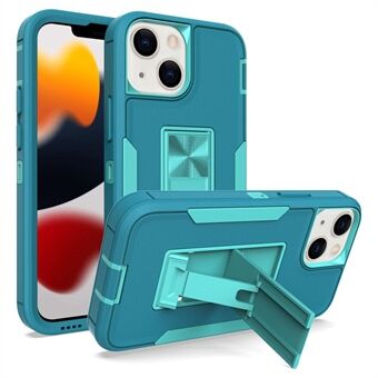 For iPhone 13 mini 5.4 inch Back Shell, Bump Proof PC + TPU Hybrid Phone Cover with Integrated Kickstand Car Mount Metal Sheet Case - Lake Blue/Blue