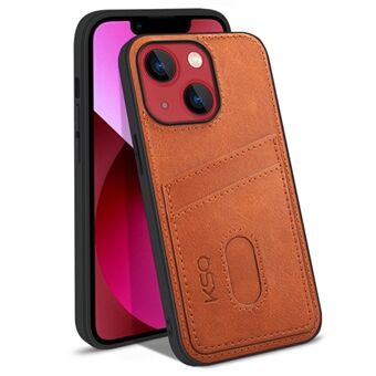 KSQ 003 Series for iPhone 13 mini 5.4 inch Shockproof Protective Case PU Leather Coated PC+TPU Hybrid Phone Shell with Card Slots