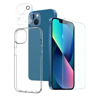 NORTHJO For iPhone 13 mini 5,4 tommer Krystallklart TPU-telefondeksel + Skjermbeskytter i herdet glass Bakkameralinsebeskytter