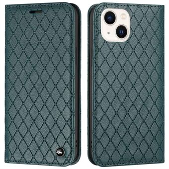 Lommebokveske for iPhone 13 mini 5,4 tommer Støtsikker Folio Flip-deksel Rhombus preget telefondeksel Litchi Texture PU- Stand med RFID-blokkeringsfunksjon