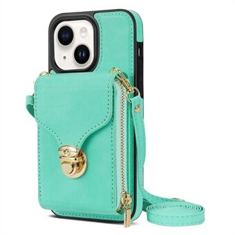 For iPhone 13 mini 5,4-tommers Crossbody-kortholder Bakside Telefonveske PU-skinnbelagt TPU-kickstand glidelåsdeksel