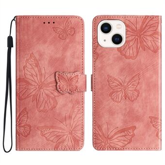 PU-skinnskall for iPhone 13 mini 5,4 tommers Stand lommebokveske Butterfly-påtrykt telefondeksel med hudberøring