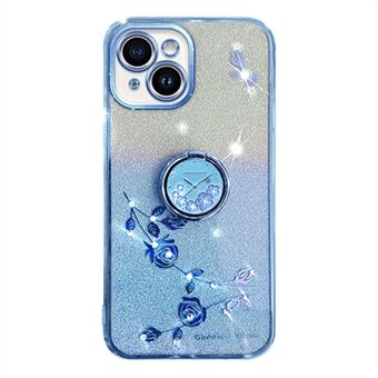 Cellphone Guard Case for iPhone 13 mini 5,4 tommer, Ring Kickstand Blomstermønster Glitter TPU-deksel