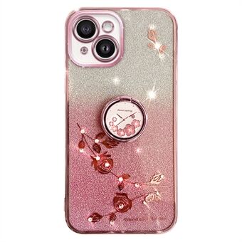 Cellphone Guard Case for iPhone 13 mini 5,4 tommer, Ring Kickstand Blomstermønster Glitter TPU-deksel