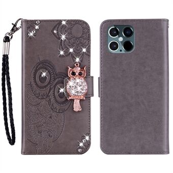 Rhinestone Dekor påtrykt uglemønster lærveske Shell med Stand lommebok for iPhone 13 Pro Max 6,7 tommer