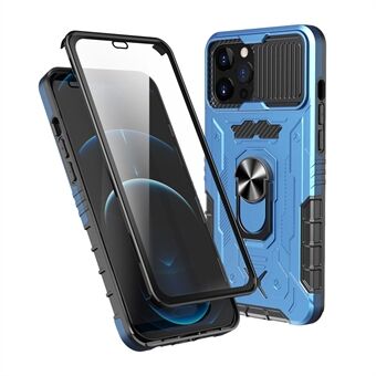 Allsidig beskyttelse Hard PC + TPU Hybrid telefondeksel med herdet glassfilm Stativ for iPhone 13 Pro Max 6,7 tommer