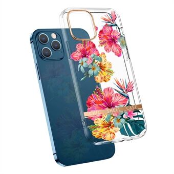 Tynt, klart blomstermønster, hard akryl + myk TPU støtsikker elektrobelagt beskyttende telefondeksel for iPhone 13 Pro Max 6,7 tommer