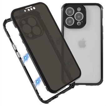 Støtdempende antispiondobbeltsidig herdet glass + Spy Design Magnetisk metallramme telefondeksel for iPhone 13 Pro Max 6,7 tommer