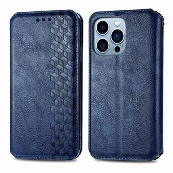 Imprinting Rhombus Stand telefonveske i skinn Lommebokstativ Shell for iPhone 13 Pro Max 6,7 tommer