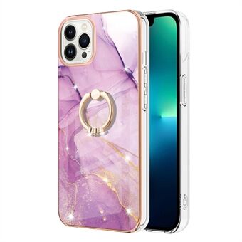 Ring Stativ Design Metallglans Galvanisering Fleksibelt TPU-deksel IML IMD Marmormønster Telefonveske for iPhone 13 Pro Max 6,7 tommer