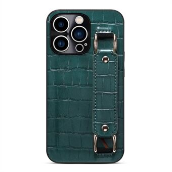 For iPhone 13 Pro Max 6.7 inch Crocodile Texture DW PU Leather Coated TPU Case Precise Cutout Hand Strap Kickstand Cover with Card Holder Slot