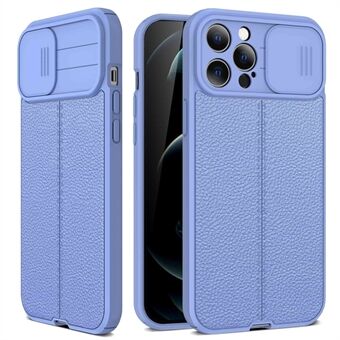 For iPhone 13 Pro Max 6.7 inch Slide Camera Cover Litchi Texture Anti-fingerprint PC+TPU Anti-fall Phone Case