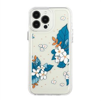 Flower Series for iPhone 13 Pro Max 6.7 inch Acrylic+TPU Electroplated Metal Buttons Cover Flower Pattern Printed 2mm Thickened Anti-fall Phone Case