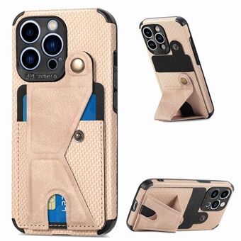 K-shape Kickstand Card Slot Phone Case for iPhone 13 Pro Max 6.7 inch, Carbon Fiber Texture Anti-drop Leather Coated TPU Cover