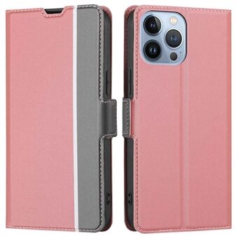 For iPhone 13 Pro Max 6.7 inch Ultra-thin Twill Texture Phone Shell Dual-layer Protection PU Leather+TPU Card Holder Function Case with Stand