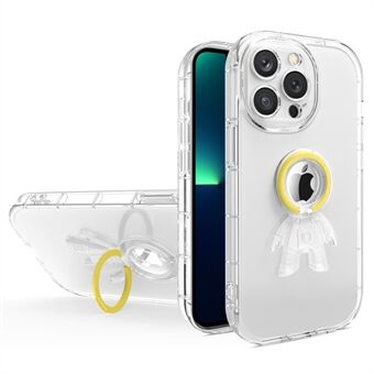 For iPhone 13 Pro Max 6,7 tommer Spaceman Design Anti-gulning Transparent TPU-telefondeksel med PC- Ring Stativ