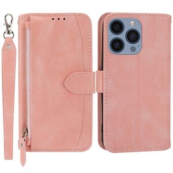 For iPhone 13 Pro Max 6,7 tommers Stand Lommebok-stil-etui Glidelåslomme PU-skinn Støtsikkert telefondeksel med lange/korte stropper