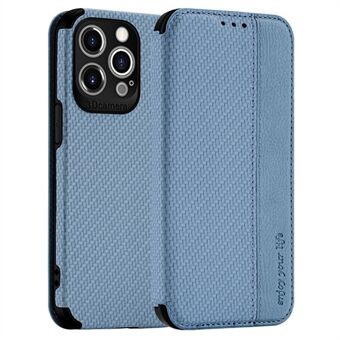 For iPhone 13 Pro Max 6,7 tommers karbonfibertekstur PU-lommeboktelefonveske med sugekopplukking