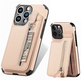 Kickstand telefondeksel for iPhone 13 Pro Max 6,7 tommer, vevd tekstur PU-skinn + TPU-glidelåslommeveske