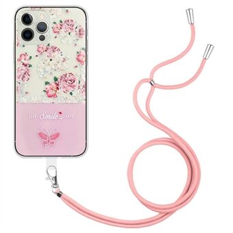 For iPhone 13 Pro Max 6,7 tommers preget lakkert Butterfly telefonveske Myk TPU Støtsikker anti- Scratch slankt deksel med snor