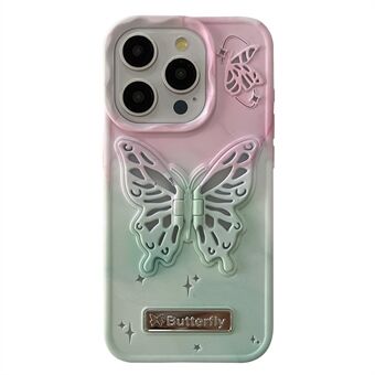 For iPhone 13 Pro Max etui med to farger, sommerfuglformet stativ, TPU-telefondeksel