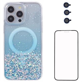 WANLONFENG JWT-serien for iPhone 13 Pro Max Glitrende Paljett TPU+Acrylic Magnetisk Telefondeksel med Skjermbeskyttelse + Linsebeskyttelse