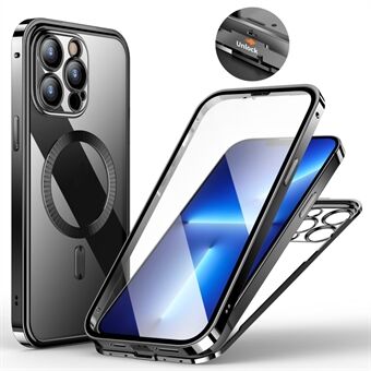 For iPhone 13 Pro Max Veske Herdet Glass + PC Magnetisk Telefondeksel Elektropletterende Finish