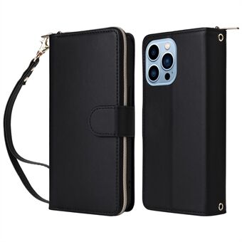 R20 For iPhone 13 Pro Max Etui med Glidelåslomme for Telefon Lærdeksel med Håndstropp