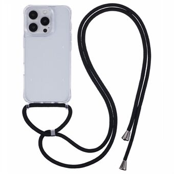 For iPhone 13 Pro Max Gjennomsiktig Slank TPU+PC Telefondeksel med Snor